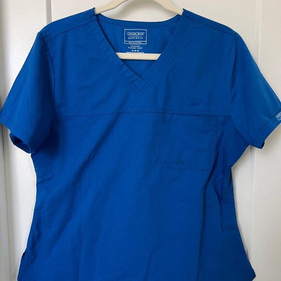 CHEROKEE Royal Blue Workwear Revolution Womens V Neck Scrub Top- MEDIUM - Picture 2 of 5